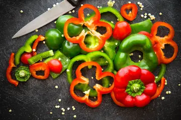 Red and green bell paper used in making Chinese pork stew
