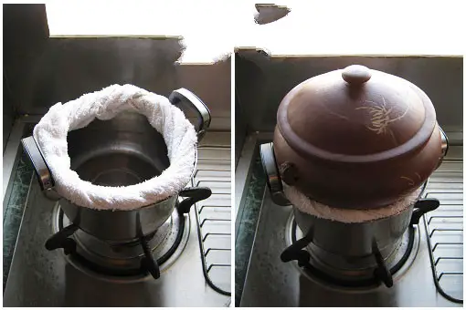 Prepare a soup pot. Make sure the diameter is similar to the steampot.