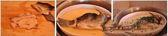 Remove the fish after steaming, pick out the onion ginger